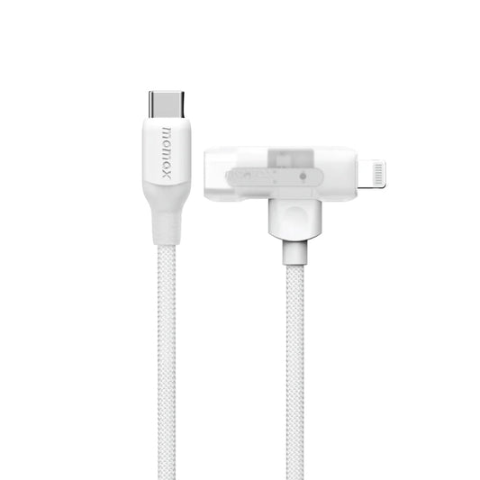 Momax 1-Link Flow Duo 2-in-1 USB-C to USB-C + Lightning (1.5m) Charging + Data Cable (Braided - TPE + Nylon) - White
