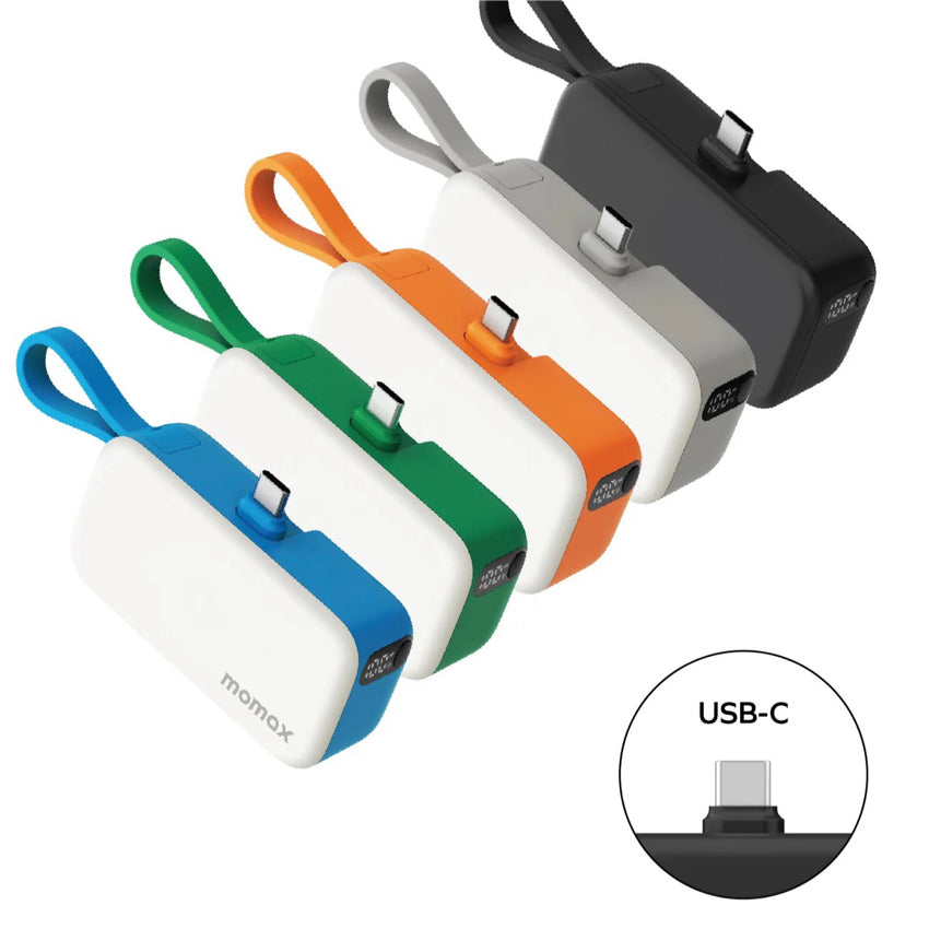 Momax 1-Power Mini 5000mAh Bulit-in foldable USB-C connector Battery pack (Green)