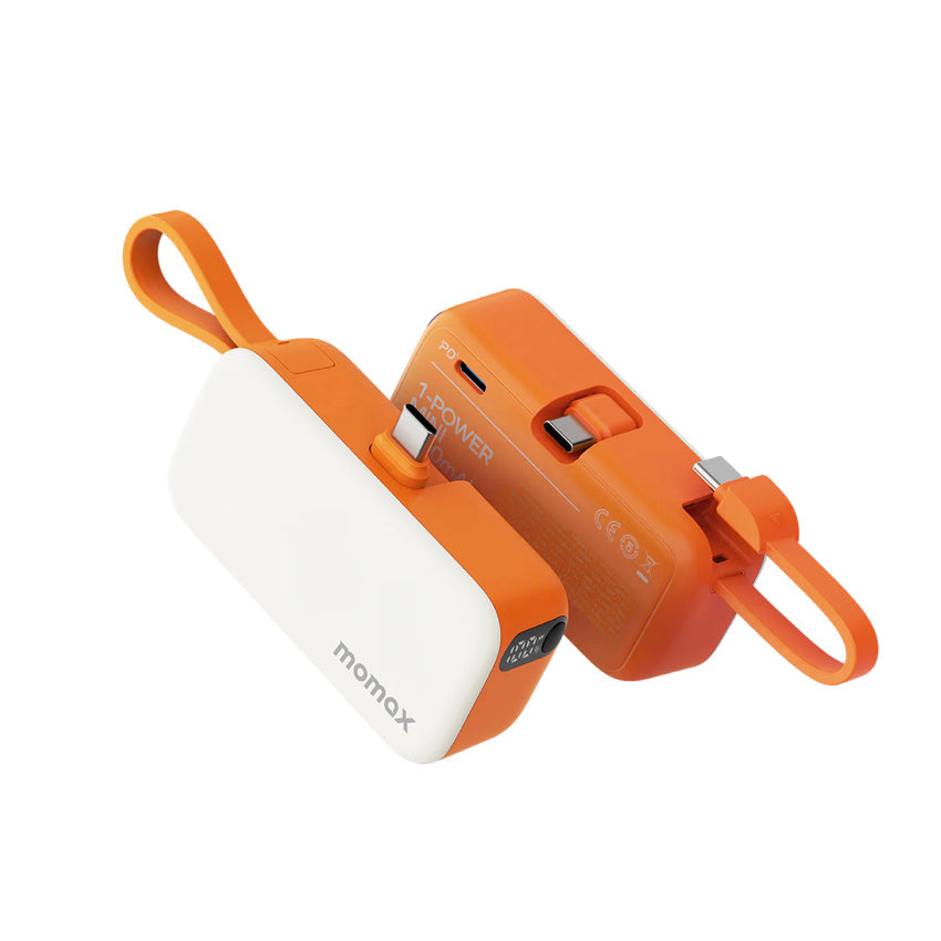 Momax 1-Power Mini 5000mAh Bulit-in foldable USB-C connector Battery pack (Orange)
