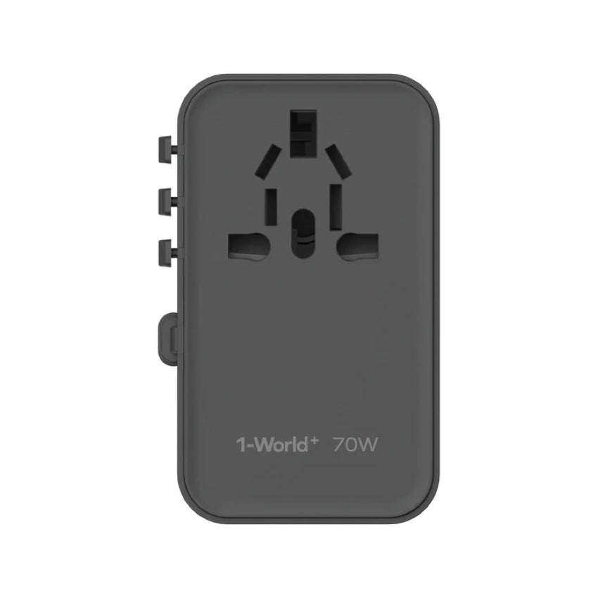 Momax 1-World+ 3-Port Travel GaN Charger With Built-in USB-C Cable 70W - Black