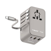 Momax 1-World+ 3-Port Travel GaN Charger With Built-in USB-C Cable 70W - Grey