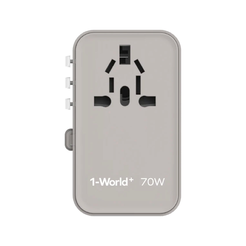 Momax 1-World+ 3-Port Travel GaN Charger With Built-in USB-C Cable 70W - Grey