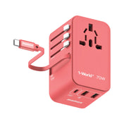 Momax 1-World+ 3-Port Travel GaN Charger With Built-in USB-C Cable 70W - Red