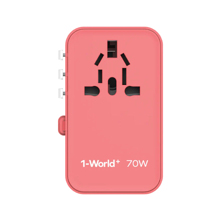 Momax 1-World+ 3-Port Travel GaN Charger With Built-in USB-C Cable 70W - Red