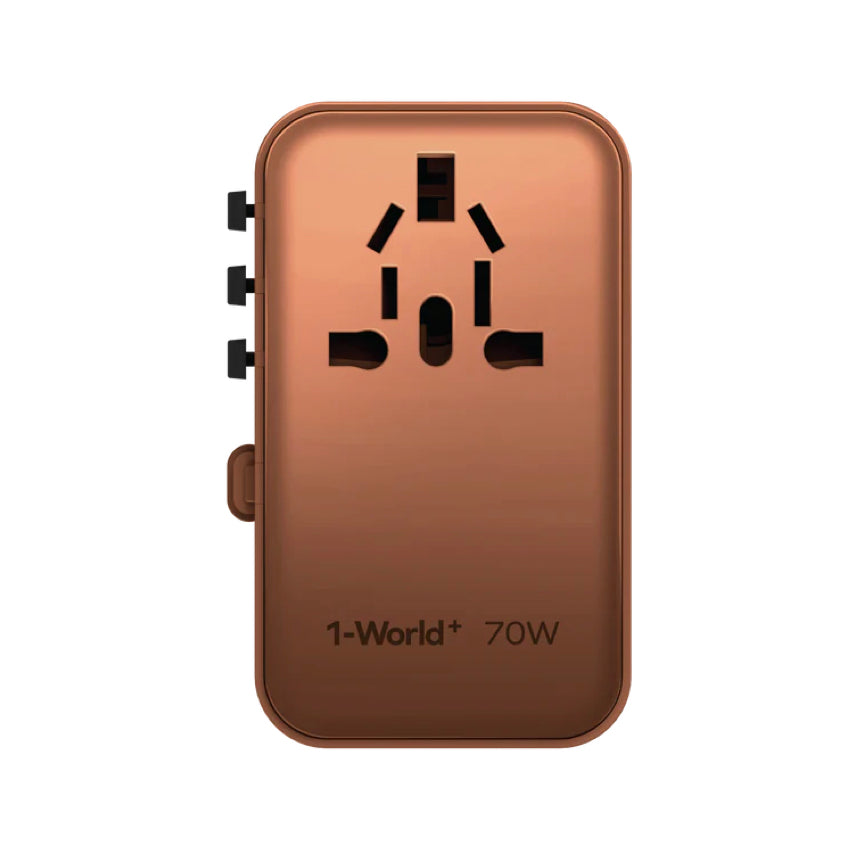 Momax 1-World+ 3-Port Travel GaN Charger With Built-in USB-C Cable 70W - Sandstone