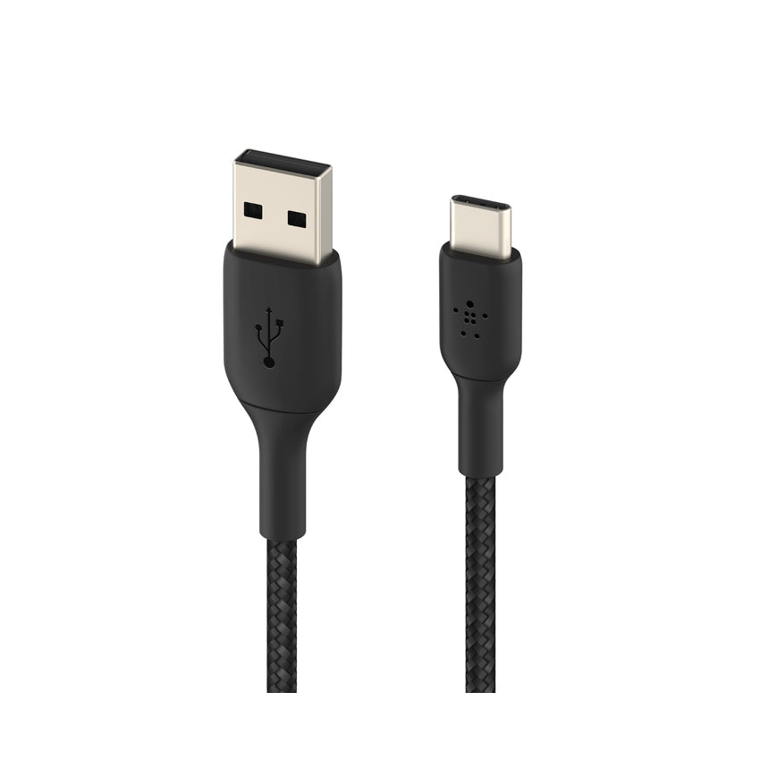 BELKIN Double Nylon Braided Sync and Charge 15W USB-A to C Cable 2M - Black
