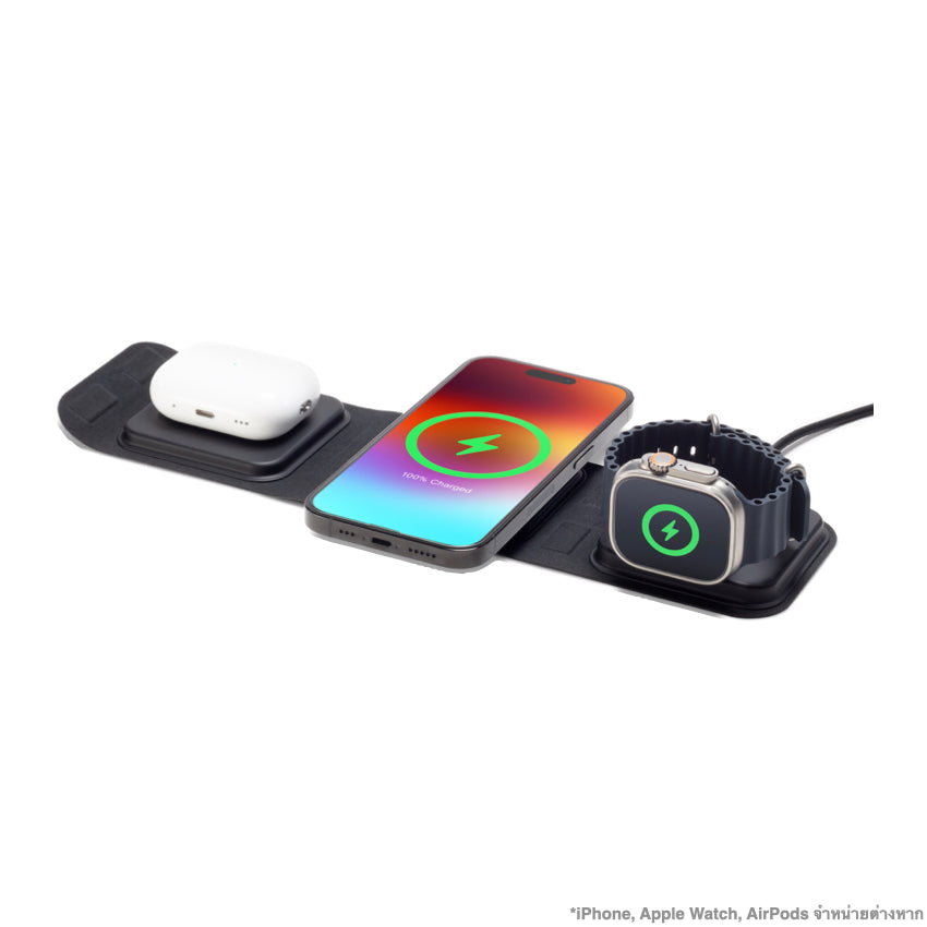 Mophie-UNV WRLS-3in1 travel charger w/ MagSafe-BLK-ROC-THI