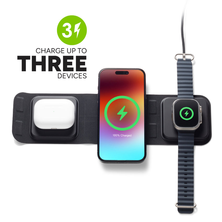 Mophie-UNV WRLS-3in1 travel charger w/ MagSafe-BLK-ROC-THI