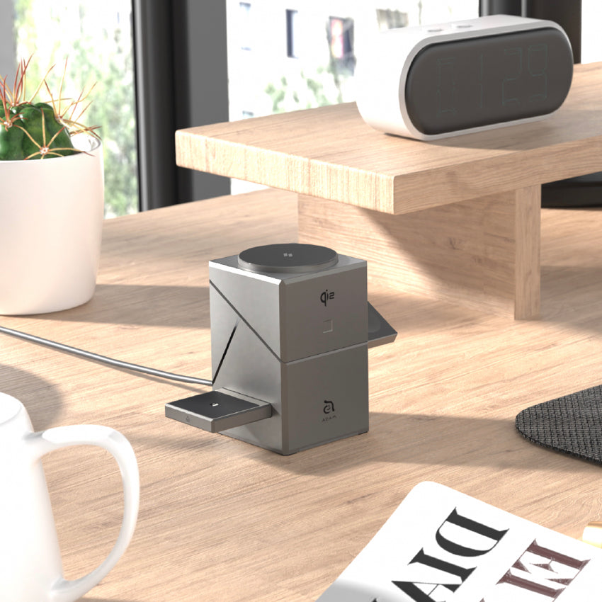 Adam Element Mag Qube Qi2 3-in-1 Intelligent Charging Station-Titanium
