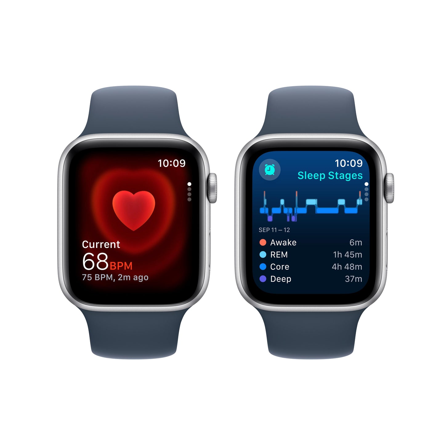 Apple Watch SE GPS 44mm Silver Aluminum Case with Storm Blue Sport Band - S/M