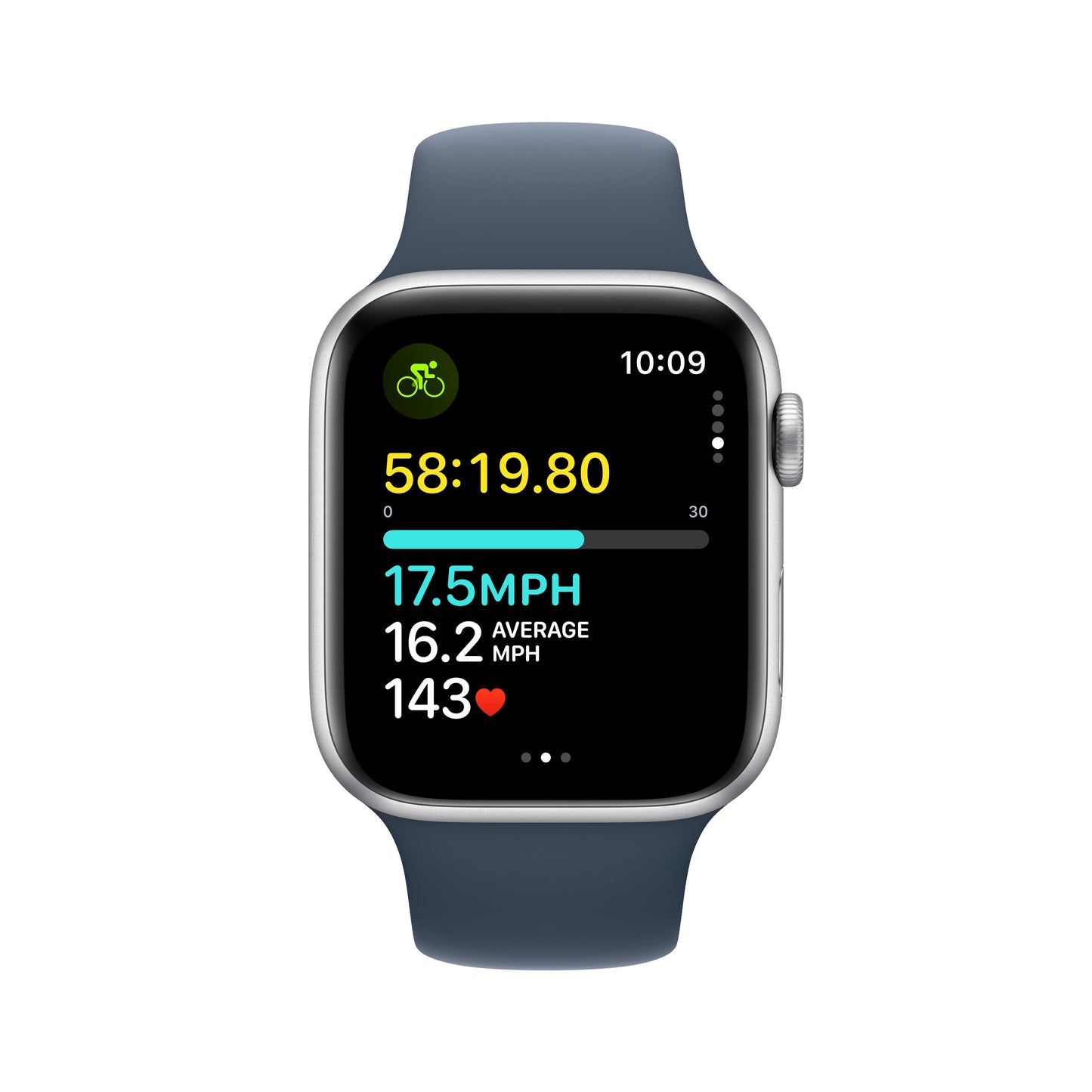 Apple Watch SE GPS 44mm Silver Aluminum Case with Storm Blue Sport Band - S/M