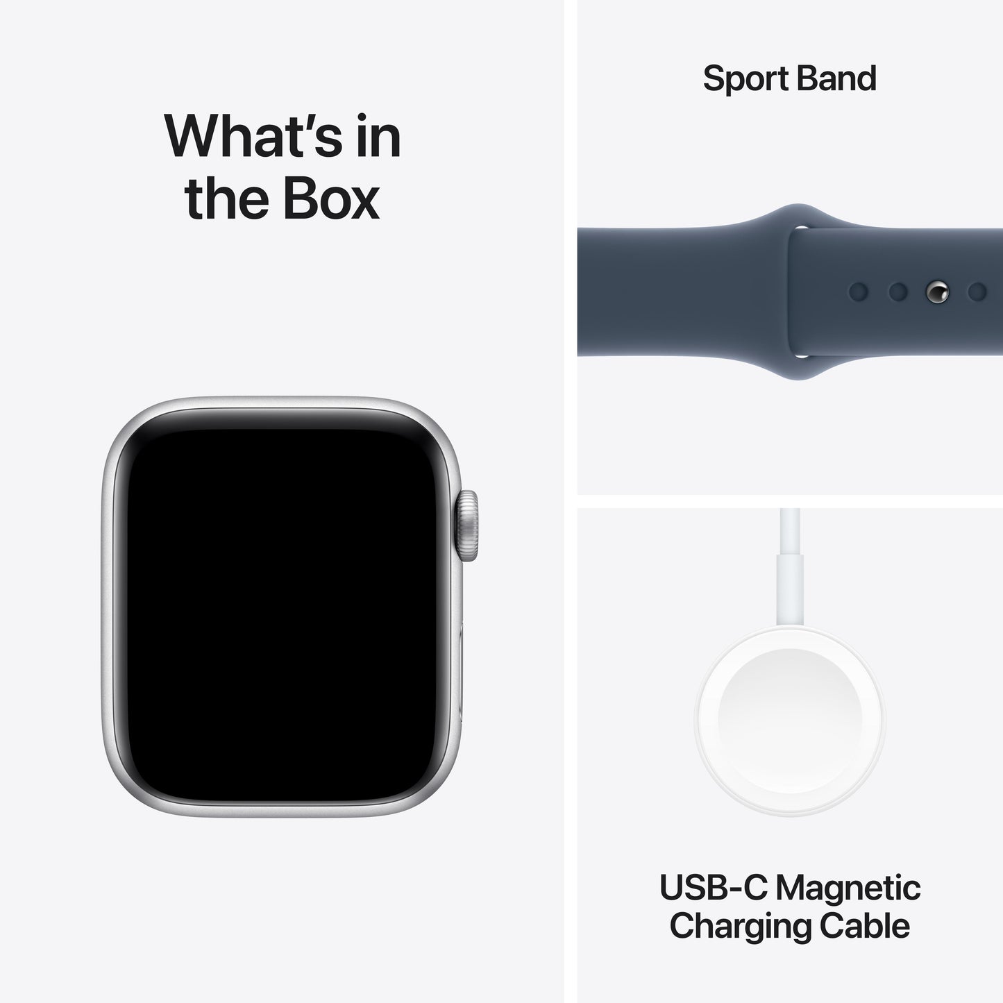 Apple Watch SE GPS 44mm Silver Aluminum Case with Storm Blue Sport Band - S/M