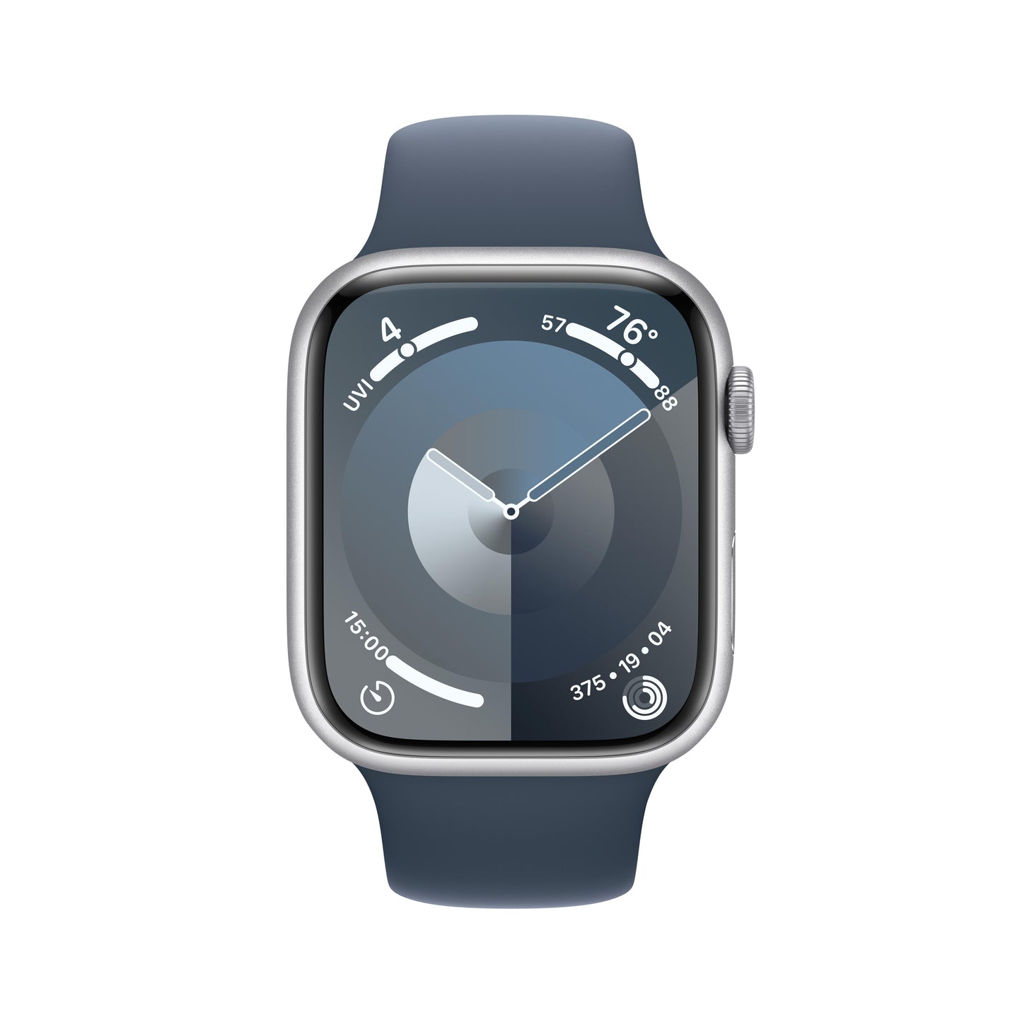 Apple Watch Series 9 GPS 45mm Silver Aluminum Case with Storm Blue Sport Band - S/M