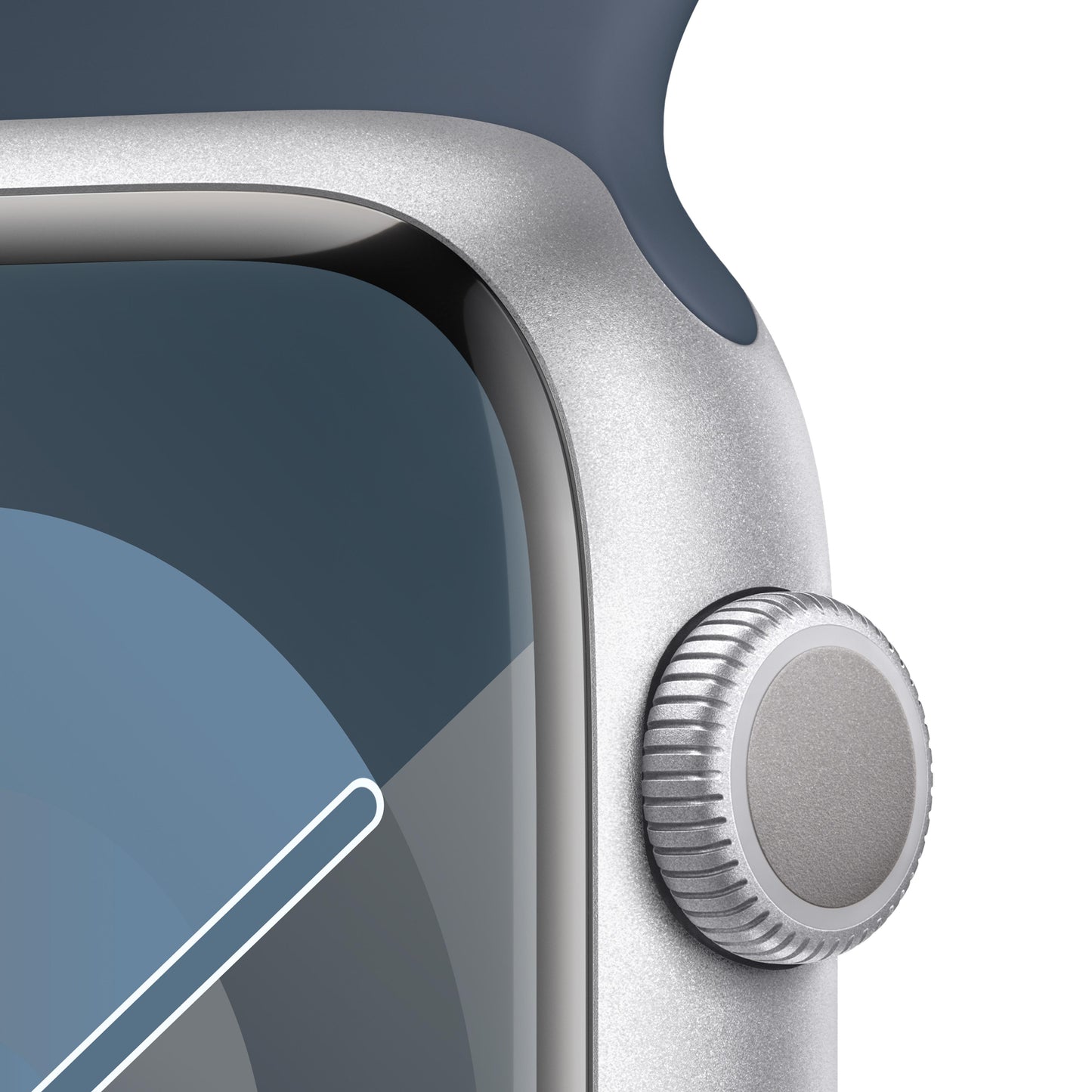 Apple Watch Series 9 GPS 45mm Silver Aluminum Case with Storm Blue Sport Band - M/L