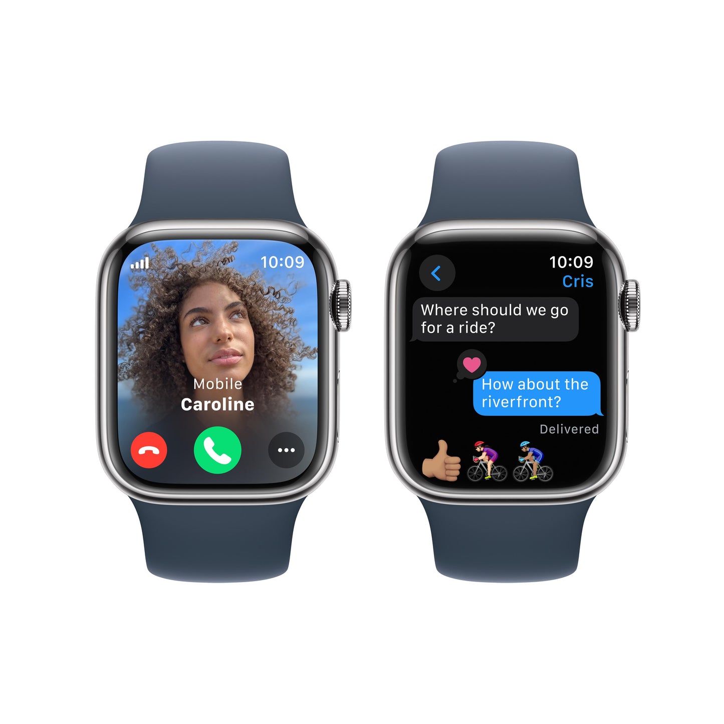 Apple Watch Series 9 GPS + Cellular 41mm Silver Stainless Steel Case with Storm Blue Sport Band - M/L