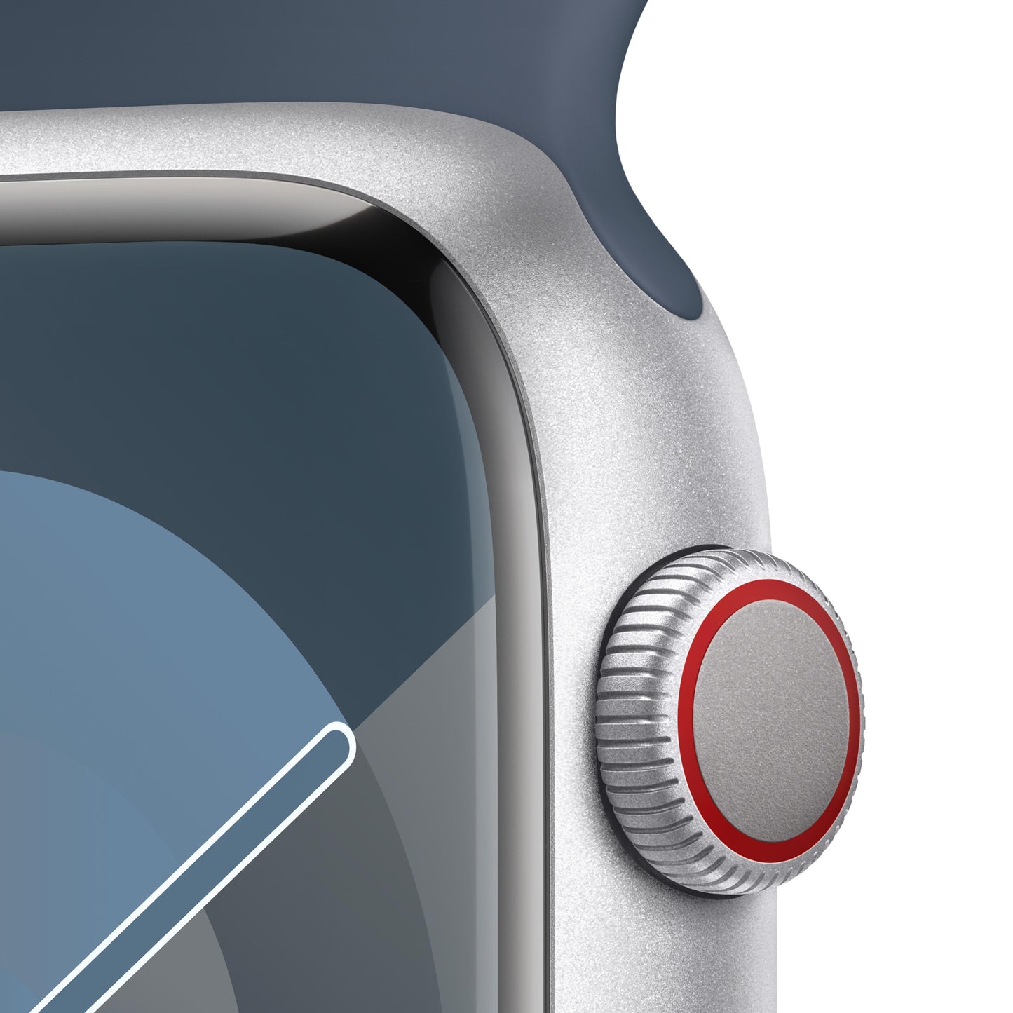 Apple Watch Series 9 GPS + Cellular 45mm Silver Aluminum Case with Storm Blue Sport Band - S/M