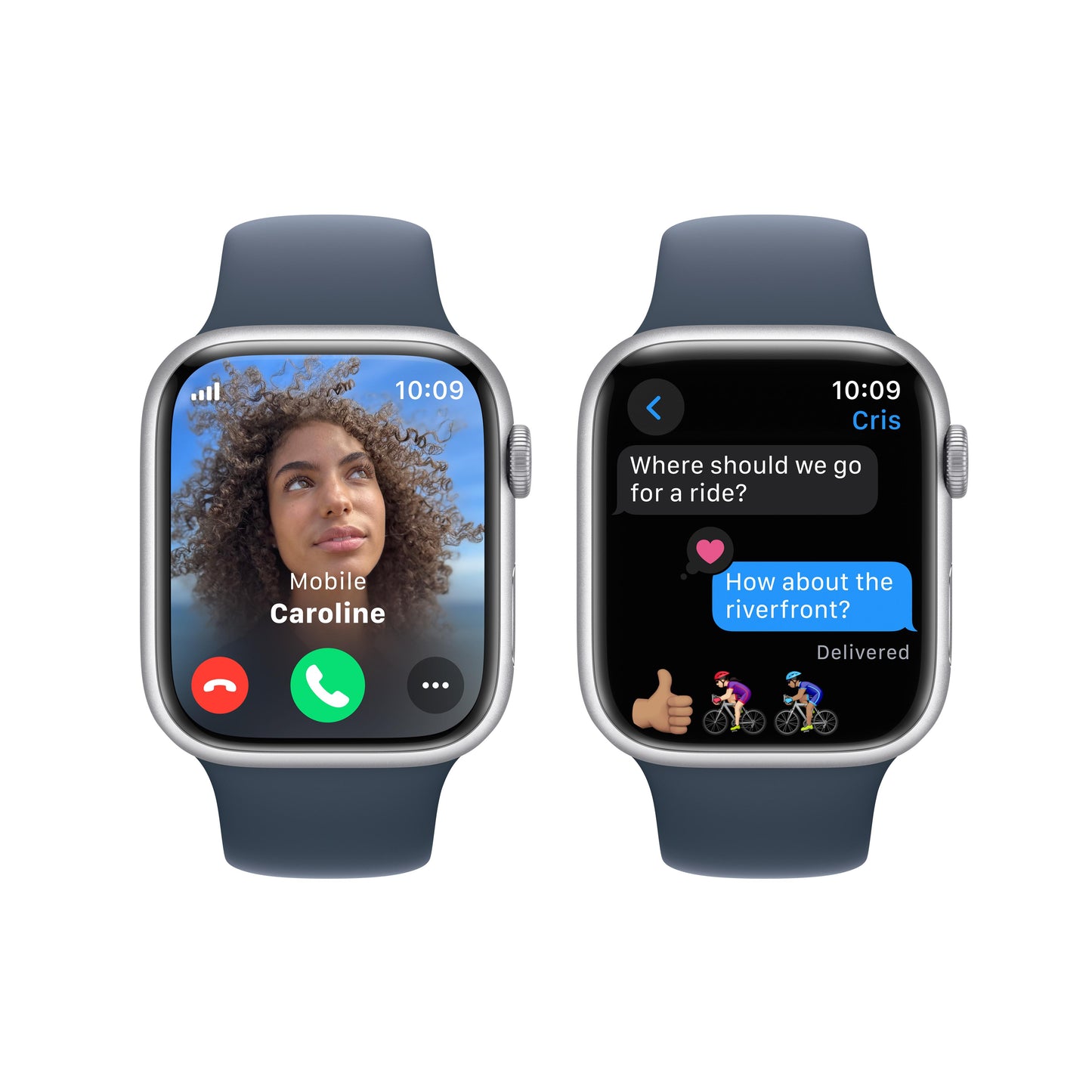 Apple Watch Series 9 GPS + Cellular 45mm Silver Aluminum Case with Storm Blue Sport Band - S/M