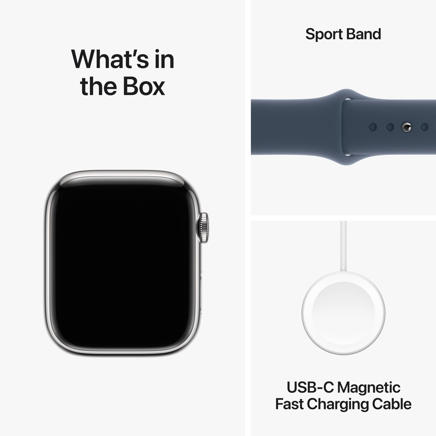 Apple Watch Series 9 GPS + Cellular 45mm Silver Stainless Steel Case with Storm Blue Sport Band - M/L