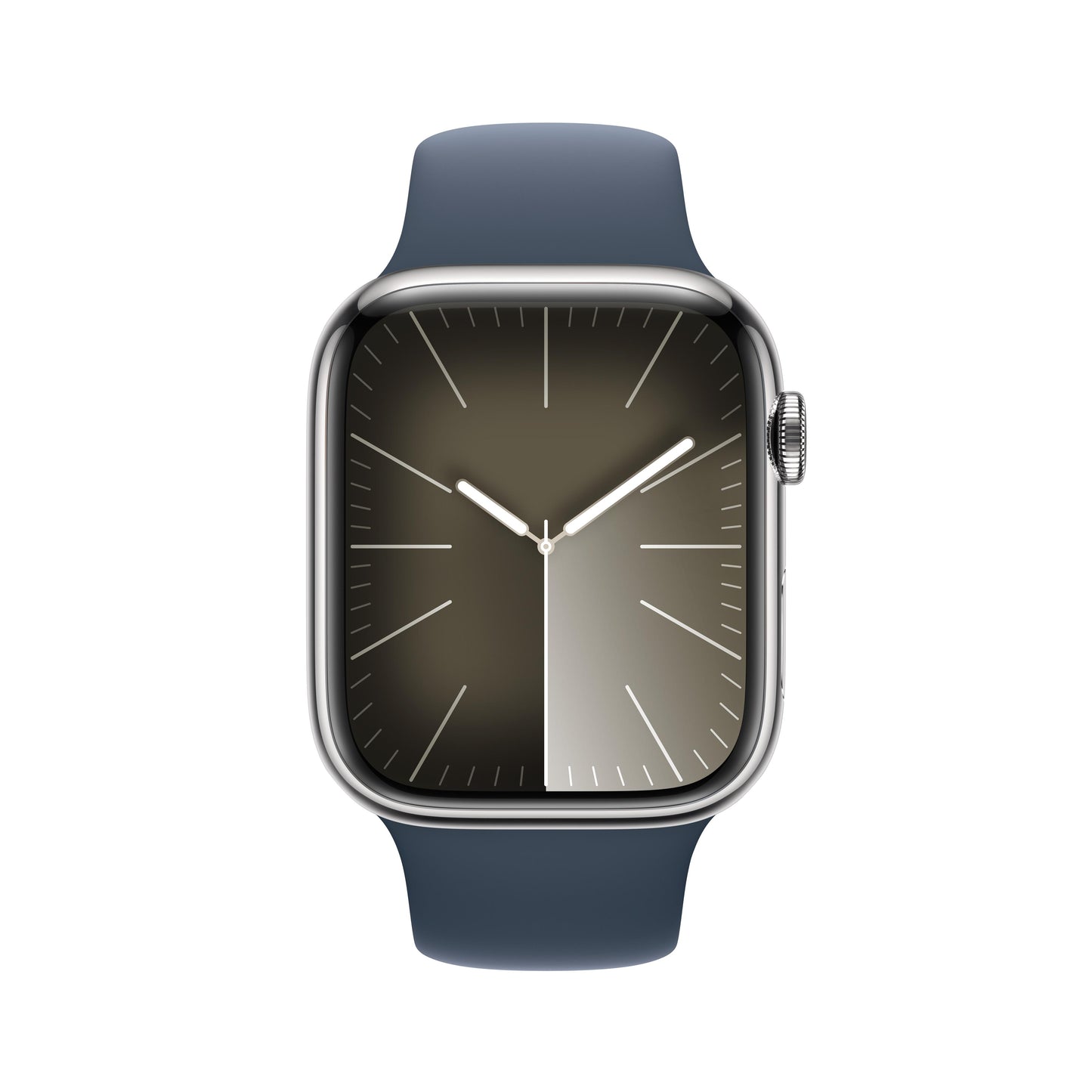 Apple Watch Series 9 GPS + Cellular 45mm Silver Stainless Steel Case with Storm Blue Sport Band - M/L