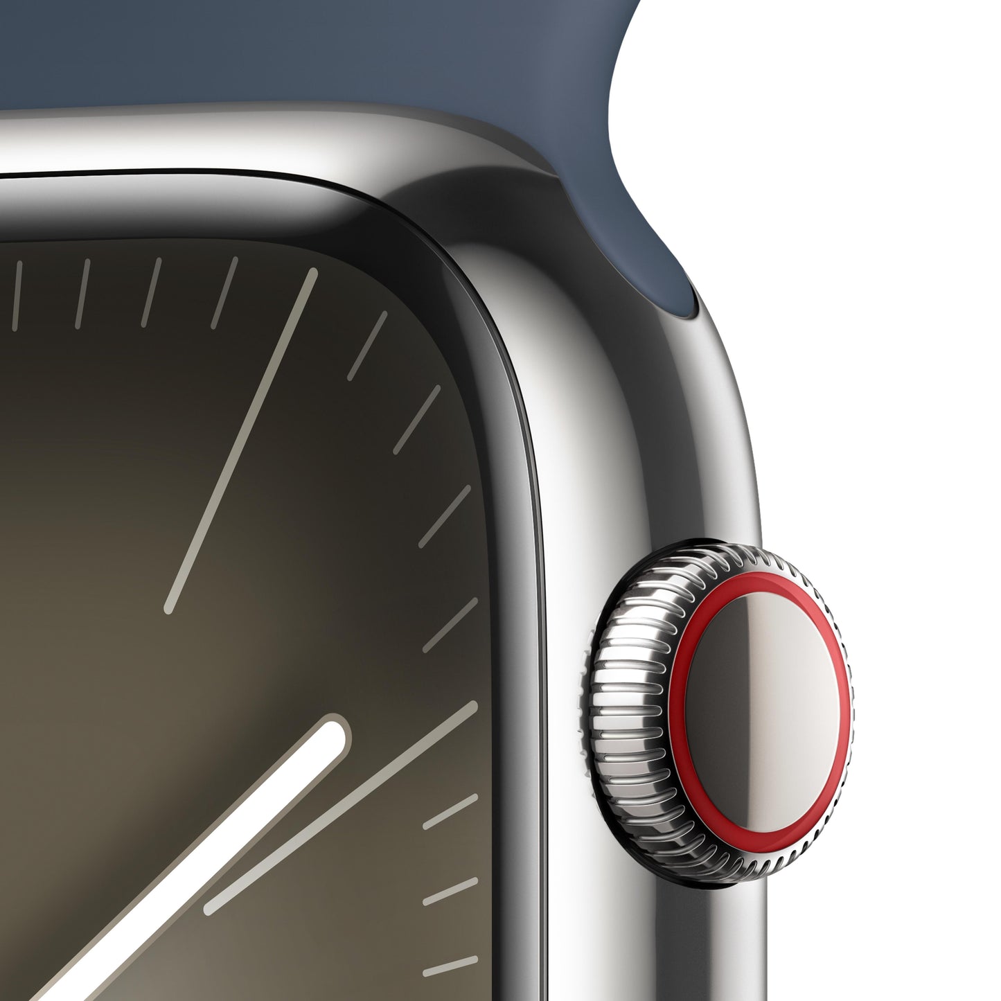 Apple Watch Series 9 GPS + Cellular 45mm Silver Stainless Steel Case with Storm Blue Sport Band - M/L