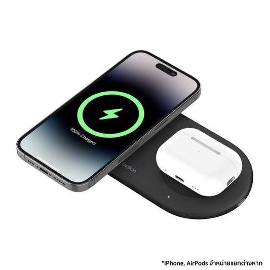 Belkin BOOST CHARGE Qi2 2-in-1 Wireless Charging Pad 15W with USB-C Port- Black