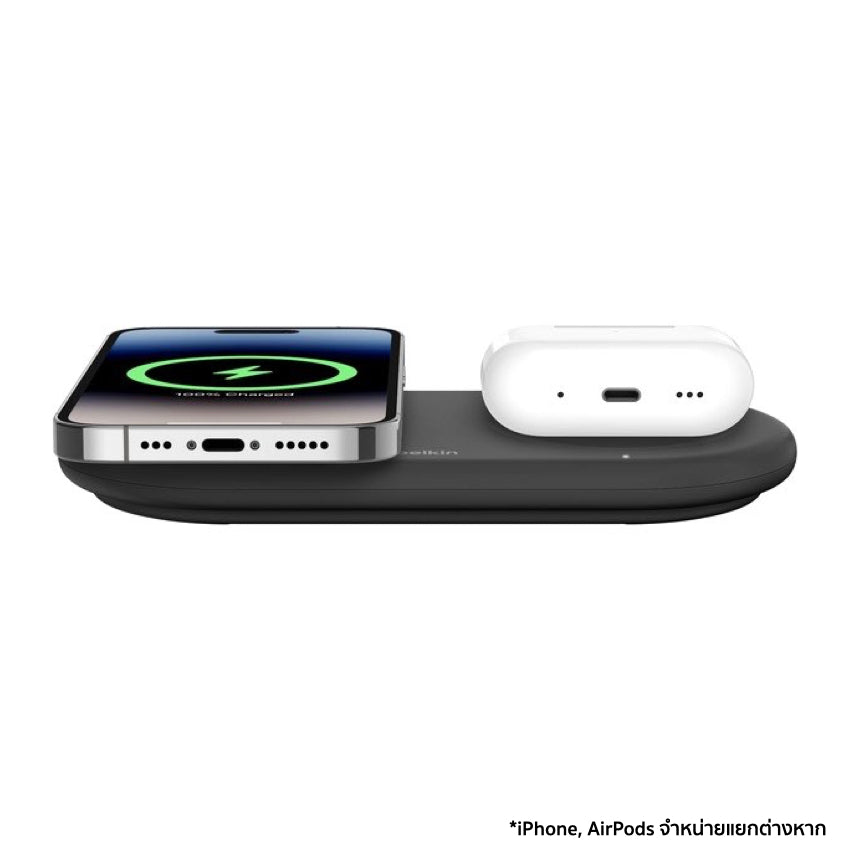 Belkin BOOST CHARGE Qi2 2-in-1 Wireless Charging Pad 15W with USB-C Port- Black