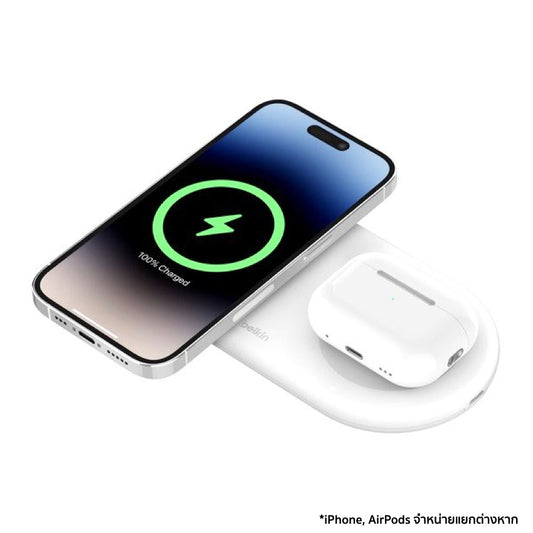 Belkin BOOST CHARGE Qi2 2-in-1 Wireless Charging Pad 15W with USB-C Port- White