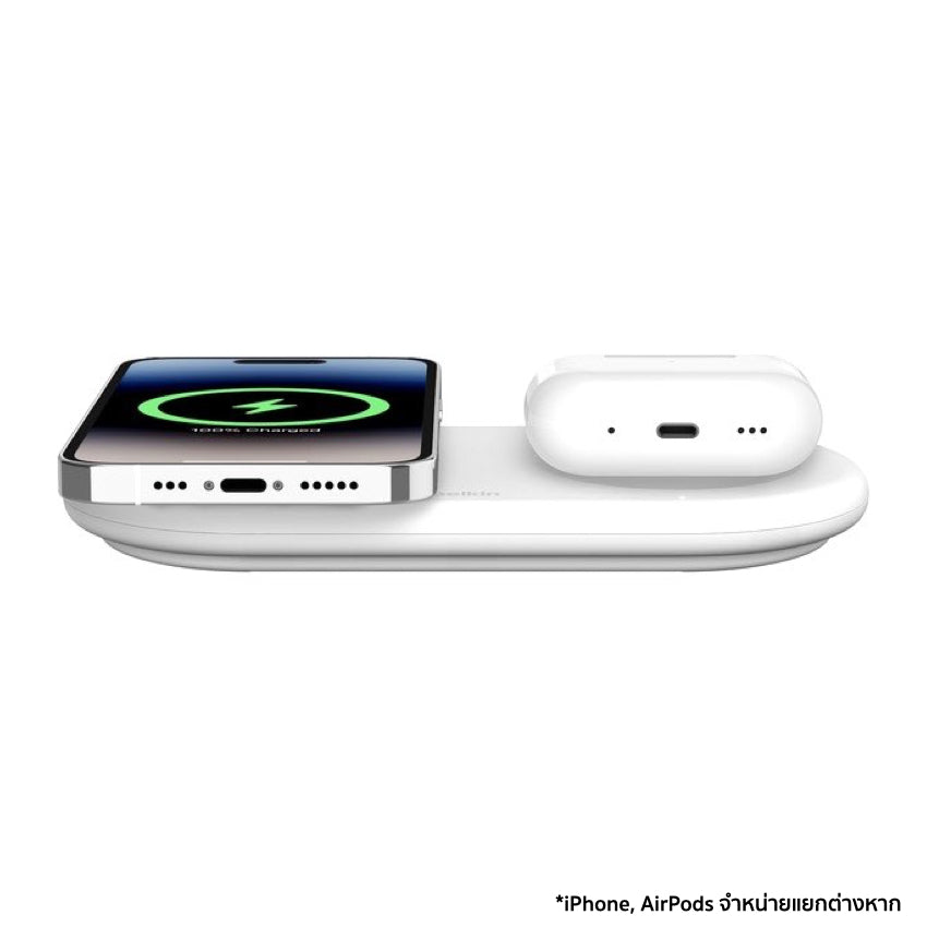 Belkin BOOST CHARGE Qi2 2-in-1 Wireless Charging Pad 15W with USB-C Port- White