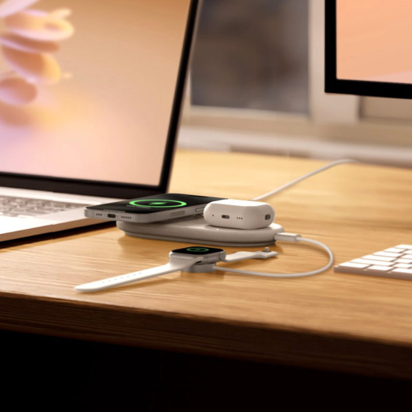 Belkin BOOST CHARGE Qi2 2-in-1 Wireless Charging Pad 15W with USB-C Port- White