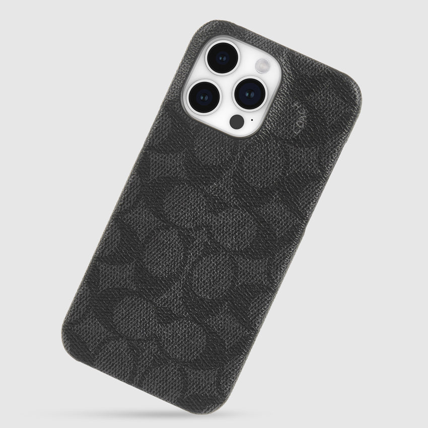 COACH Slim Wrap Case for iPhone 15 Pro Max - Signature C Charcoal