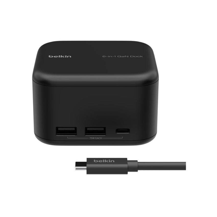 Belkin CONNECT USB-C GaN Dock with Power Pass 130W and 2M Power Cord-Black