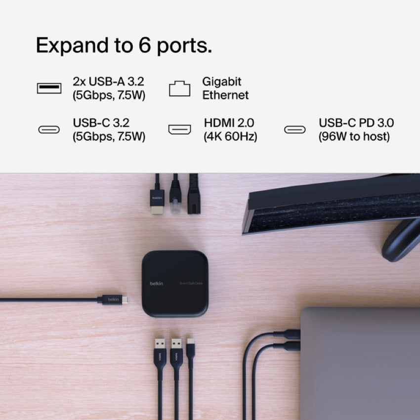 Belkin CONNECT USB-C GaN Dock with Power Pass 130W and 2M Power Cord-Black
