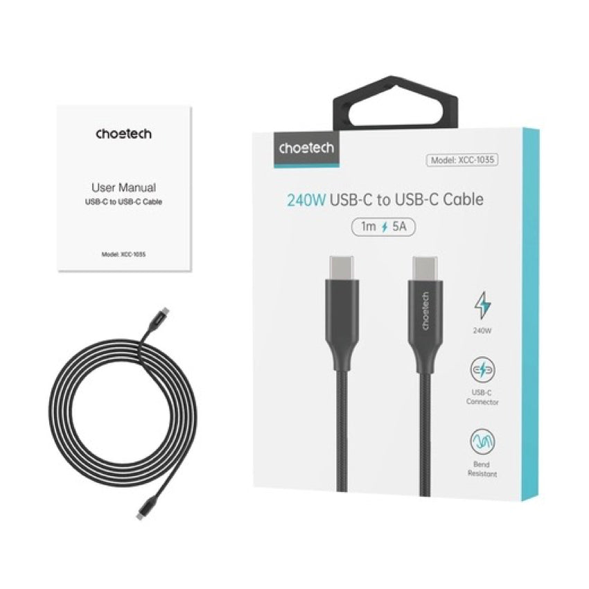 Choetech PD 3.1 240W USB-C to USB-C nylon Cable 2m-Black