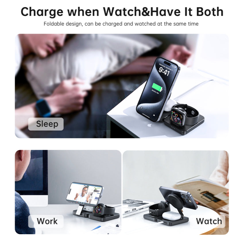 Choetech Qi2 3 in 1 wireless charger Foldable 15W- Black