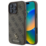 GUESS PU 4G Small 4G HC MagSafe Case  for iPhone 16 Pro Max - Brown