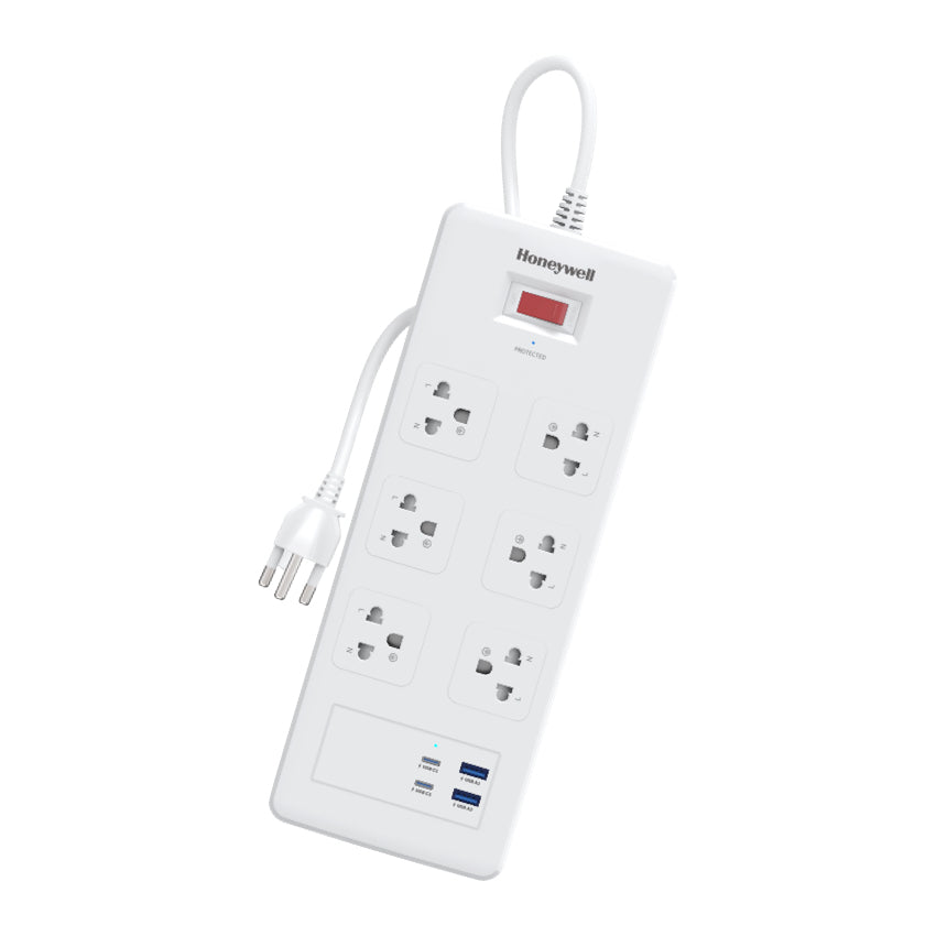 Honeywell 6 Outlet Surge Protector with 2 Type C with PD and 2 USB