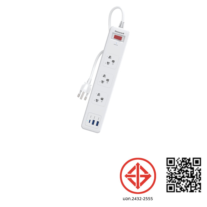 Honeywell 3 Outlet Surge Protector with 1xType C with PD and 2xUSB