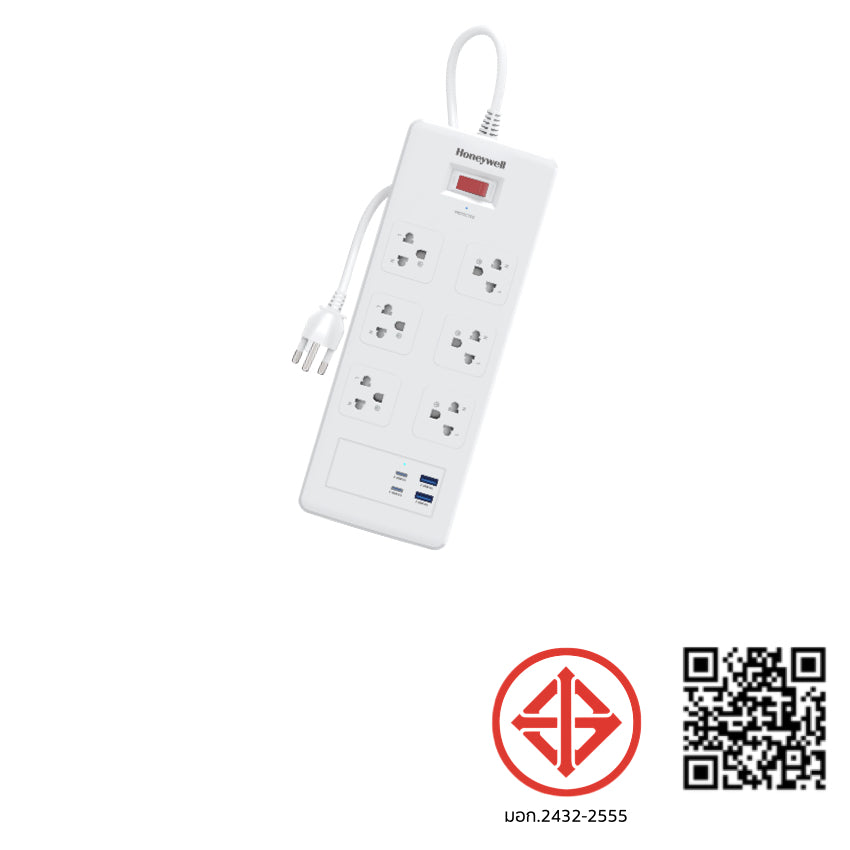 Honeywell 6 Outlet Surge Protector with 2 Type C with PD and 2 USB