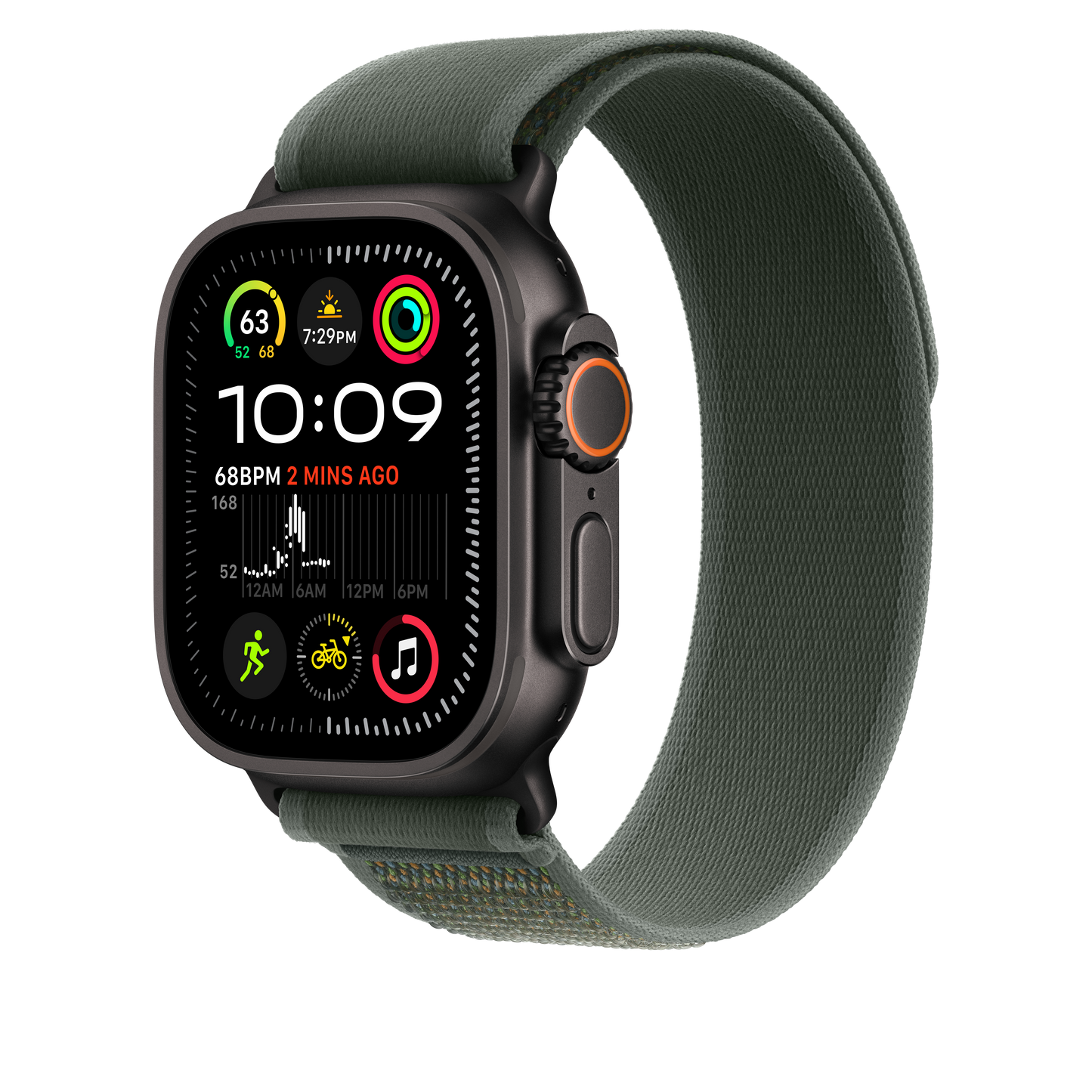 Apple Watch Band 49mm Green Trail Loop - M/L - Black Titanium Finish