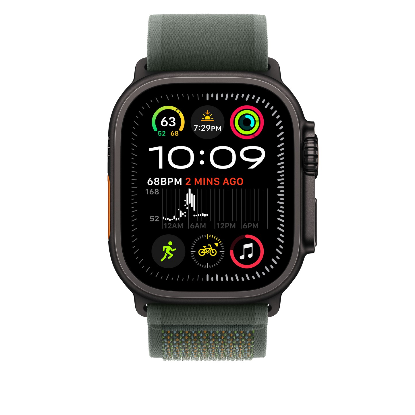 Apple Watch Band 49mm Green Trail Loop - M/L - Black Titanium Finish