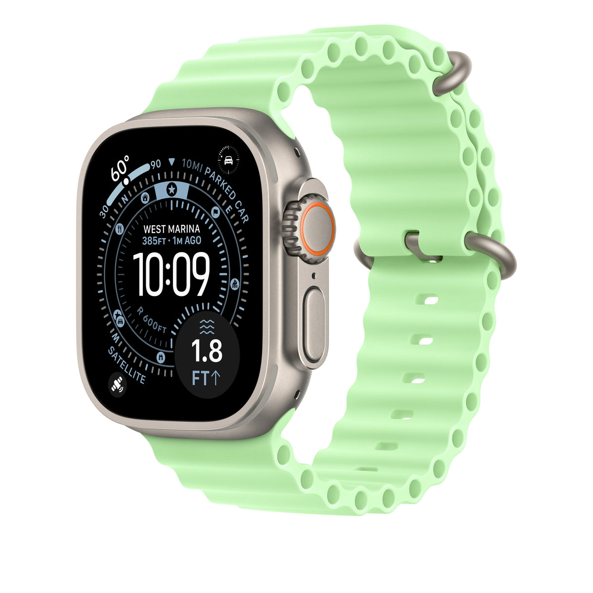 49mm Neon Green Ocean Band Extension - Natural Titanium Finish