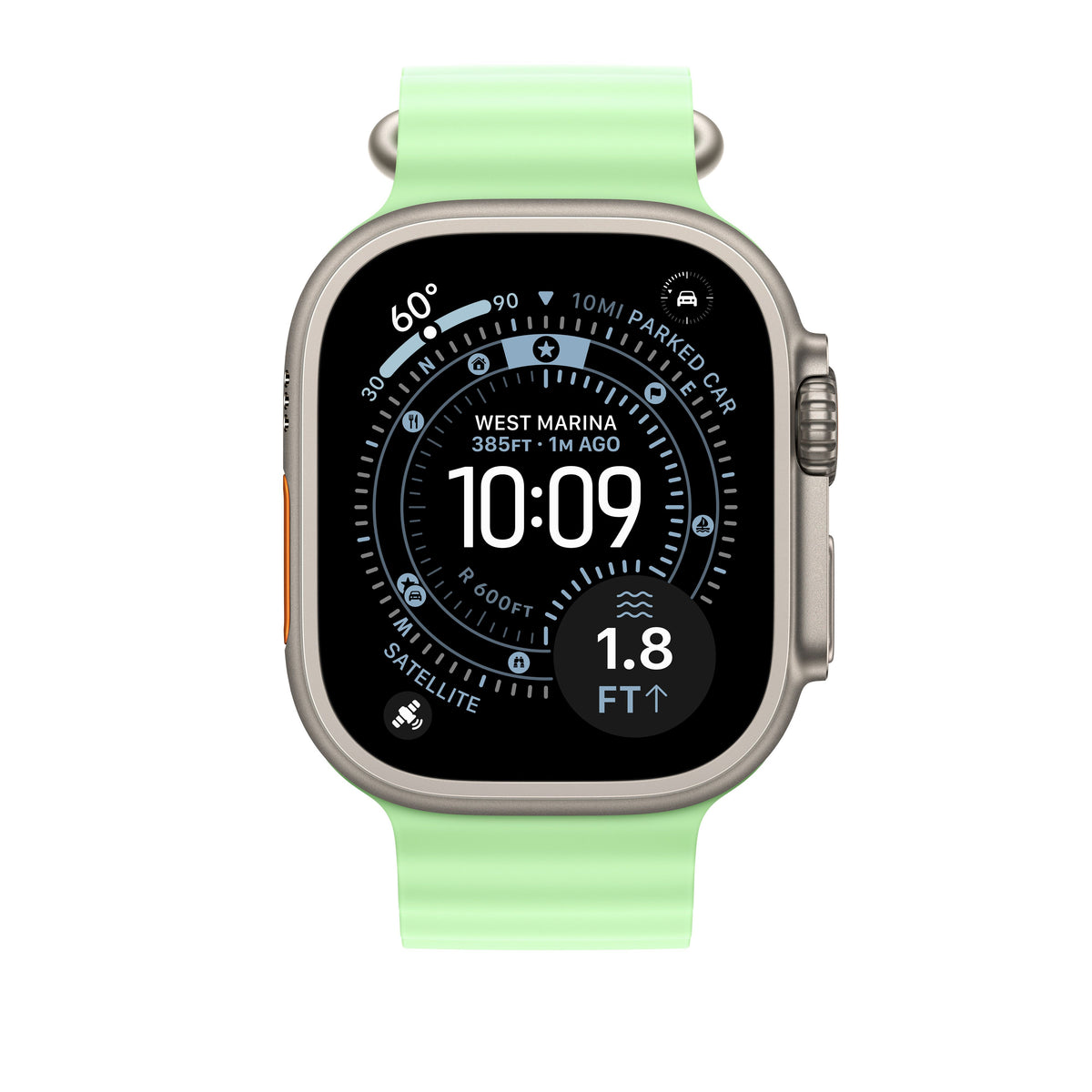 49mm Neon Green Ocean Band Extension - Natural Titanium Finish