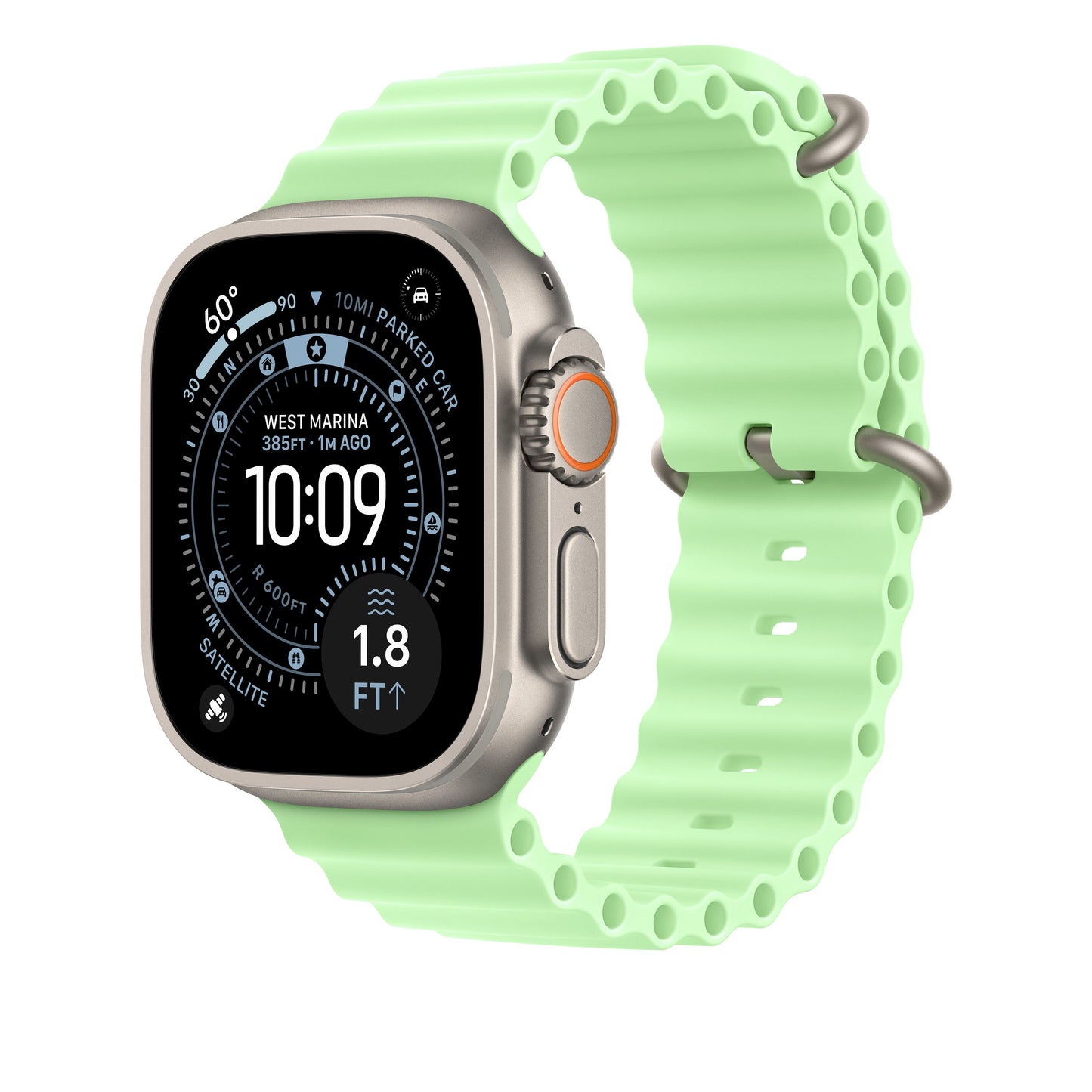 49mm Neon Green Ocean Band - Natural Titanium Finish