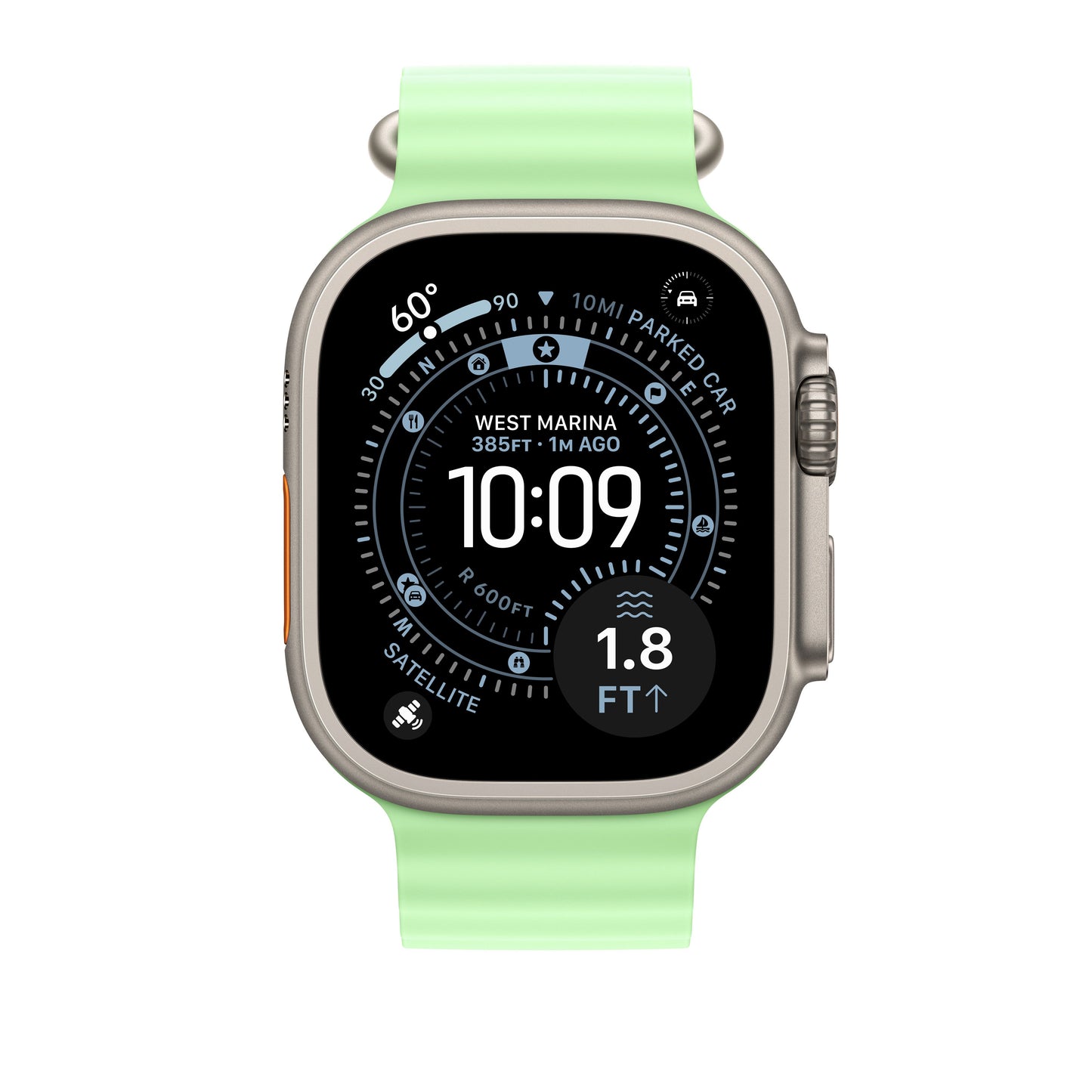 49mm Neon Green Ocean Band - Natural Titanium Finish