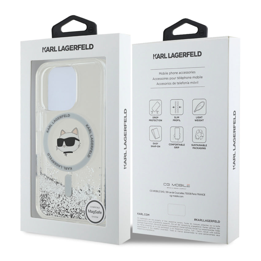iPhone 16 Pro Case Karl Lagerfeld Choupette Head MagSafe Liquid Glitter - Transparent
