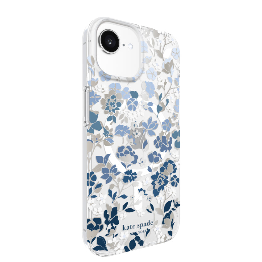 KATE SPADE Protective Case Mag for iPhone SE(2025)/15/14/13 - Flowerbed Blue w/ Gems