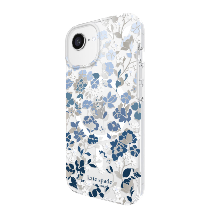 KATE SPADE Protective Case Mag for iPhone SE(2025)/15/14/13 - Flowerbed Blue w/ Gems