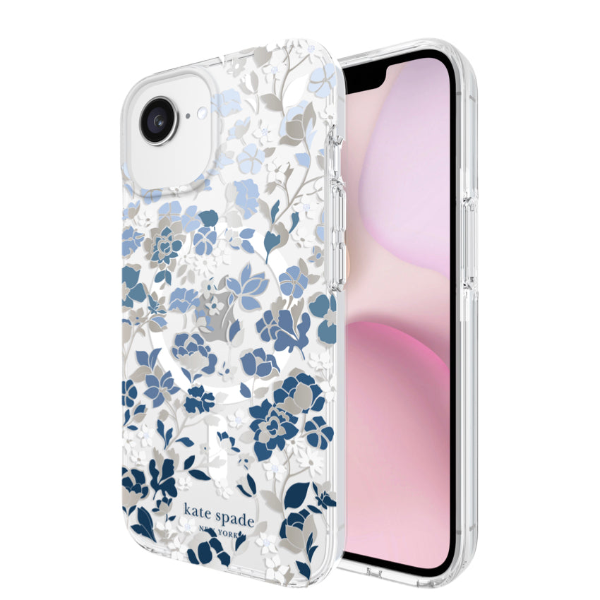 KATE SPADE Protective Case Mag for iPhone SE(2025)/15/14/13 - Flowerbed Blue w/ Gems