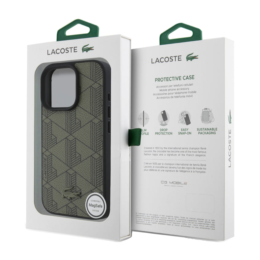 iPhone 16 Pro Max Case Lacoste MagSafe Hard Case PVC Monogram - Khaki