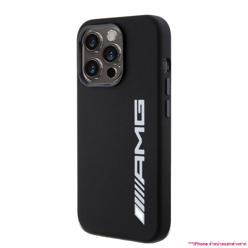 Mercedes Benz-Amg Mag Liquid Silicone White Logo for iPhone 15 Pro - Black